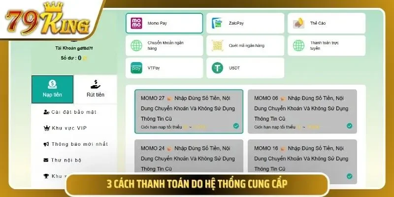 3 cách nạp tiền 79KING cực chuẩn